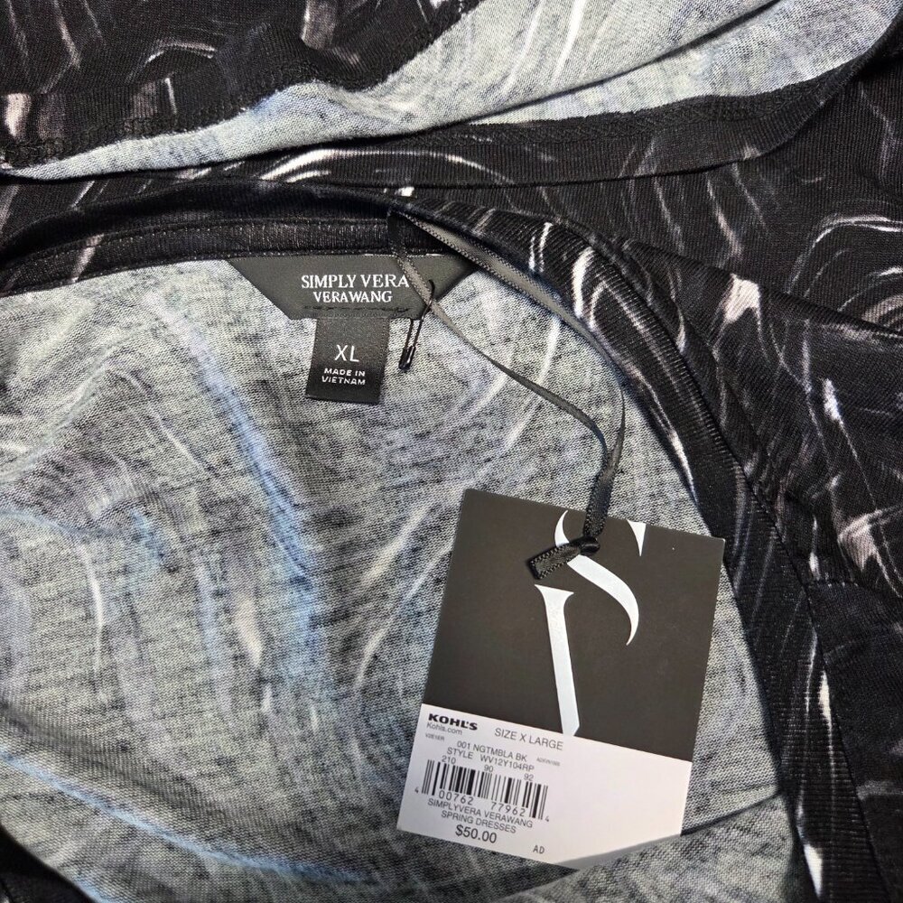 Simply Vera VeraWang NWT XL Black White Swirl V Neck Casual Summer T-Shirt Dress - Picture 10 of 12